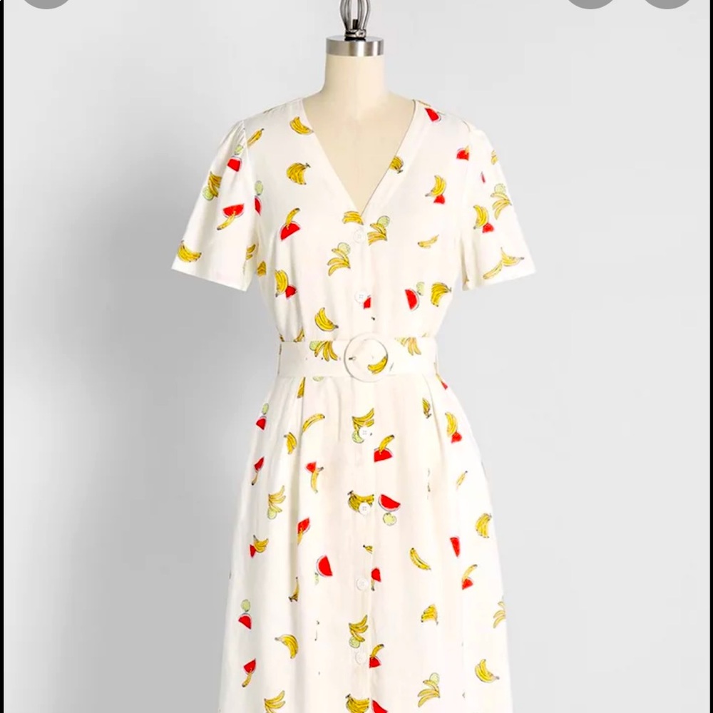 Belted banana and watermelon spring dress from Modcloth- 16W